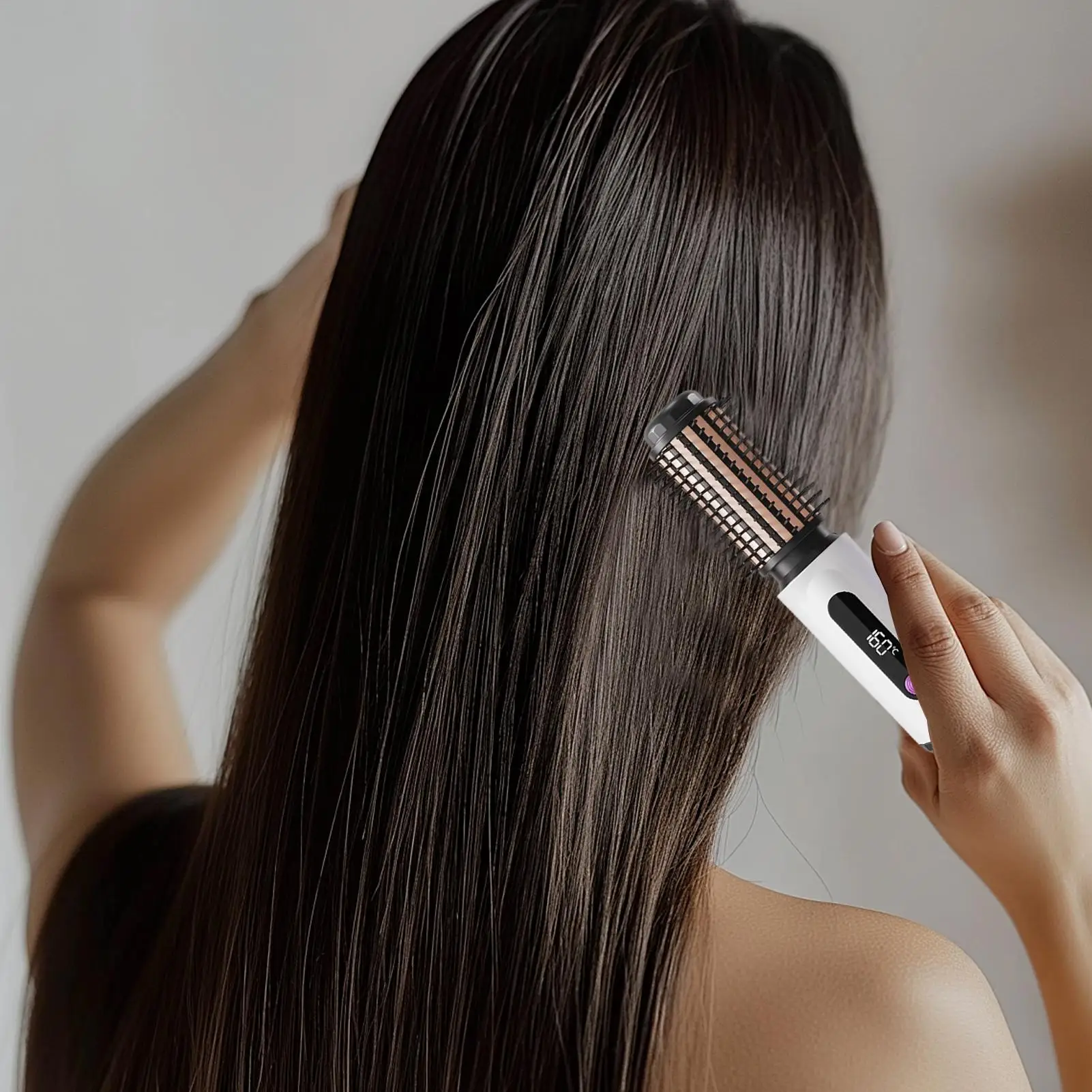 Heated Curling Brush Ionic Curler Comb Wand with 3 Temperature Setting Hair Curling Brush for Women Men Salon Blowout Look Less