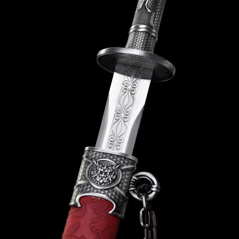 Chinese Han Jian Sword 1060 High Carbon Steel Blade Sharp Ready Battle Sheath with Knife Samurai Swords Medieval Red Katanas