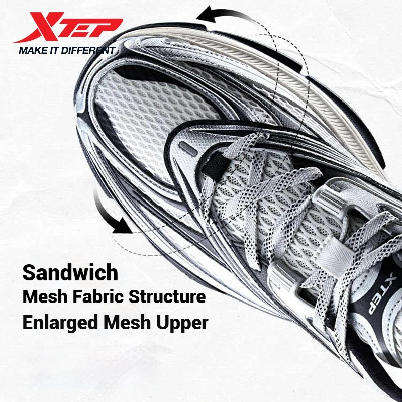Xtep Basque 2.0 รองเท้าลําลองสําหรับชาย 2025 ฤดูร้อนสบายตาข่ายเพิ่มความสูงBreathable Retroรองเท้าผ้าใบ 875219320012
