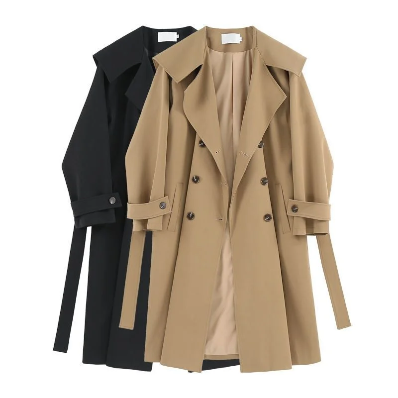 

2026 Autumn And Winter Plush Thick Long Windbreaker Jacket For Women, Loose Lace Up Slimming Coat, Trendy Jacket w1509