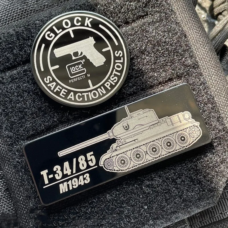 Black and White Metal Patch T-34/85 M1943 Combat Soviet Union Medium Tank Tactical Badge Glock Hook and Loop Patch