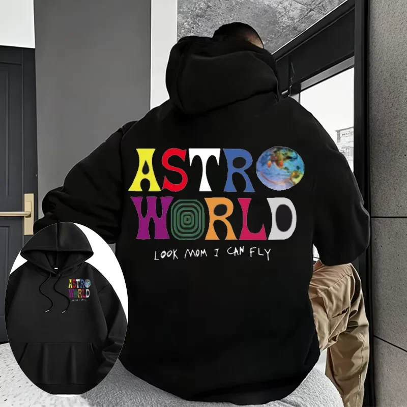 2025 Autumn and Winter Cactus Jack ASTROWORLD100% Cotton Print Sweater Hoodie Hip-hop Streetwear, Watch Mom I Will Fly Fashion