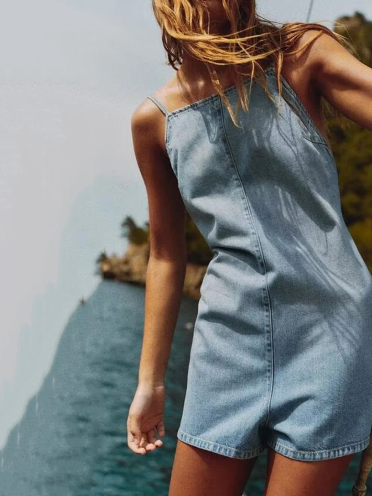 

New Summer Women's Faionable Bal Cotton Denim Overalls Trendy Streetwear High Waist Wide Leg ort Pants