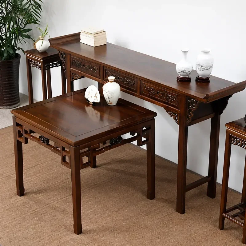 New Chinese Style Solid Wood Hall Furniture Set Six Piece Eight Immortals Table and Console Case for Rural House Living Room