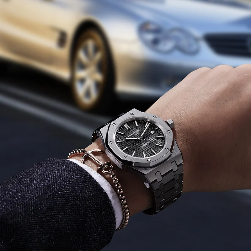 FEICE New Men\'s Automatic Mechanical Watch Skeleton Luminous Watch Waterproof Sapphire Mirror Luxury Stainless Steel Wristwatch