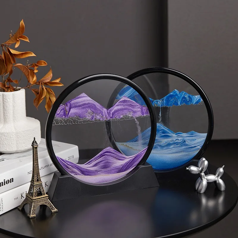 

2025 Moving Sand Art Picture Round Glass Deep Sea Sandscape Hourglass Quicksand Craft Flowing Sand Painting Office Home Decor