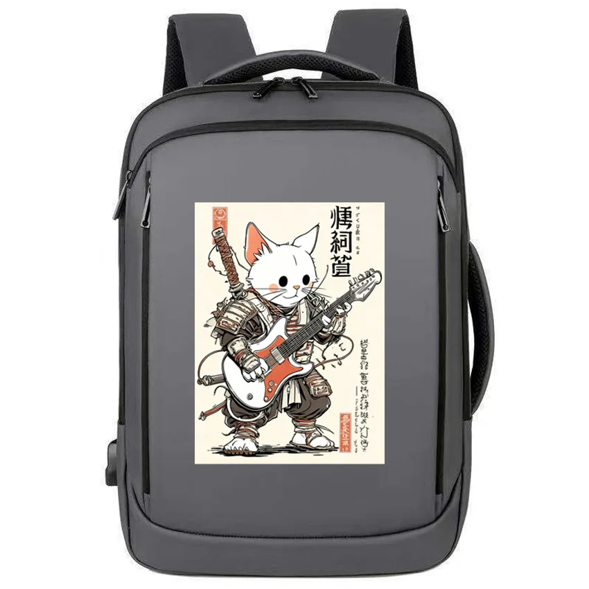 

Japanese Samurai Cat Playing Electric Guitar Print Backpack Lady Waterproof Women Man College Laptop School Bags Girl Rucksack