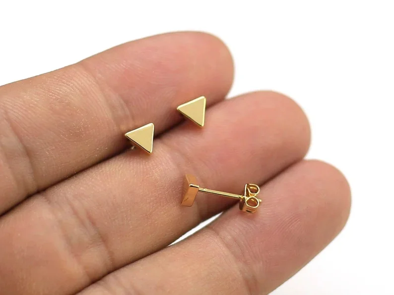 6Pcs สามเหลี่ยมต่างหูเม็ดกลม,Dainty ต่างหู Studs, Minimalist ต่างหู14K Gold Plated,ต่างหู-GS115