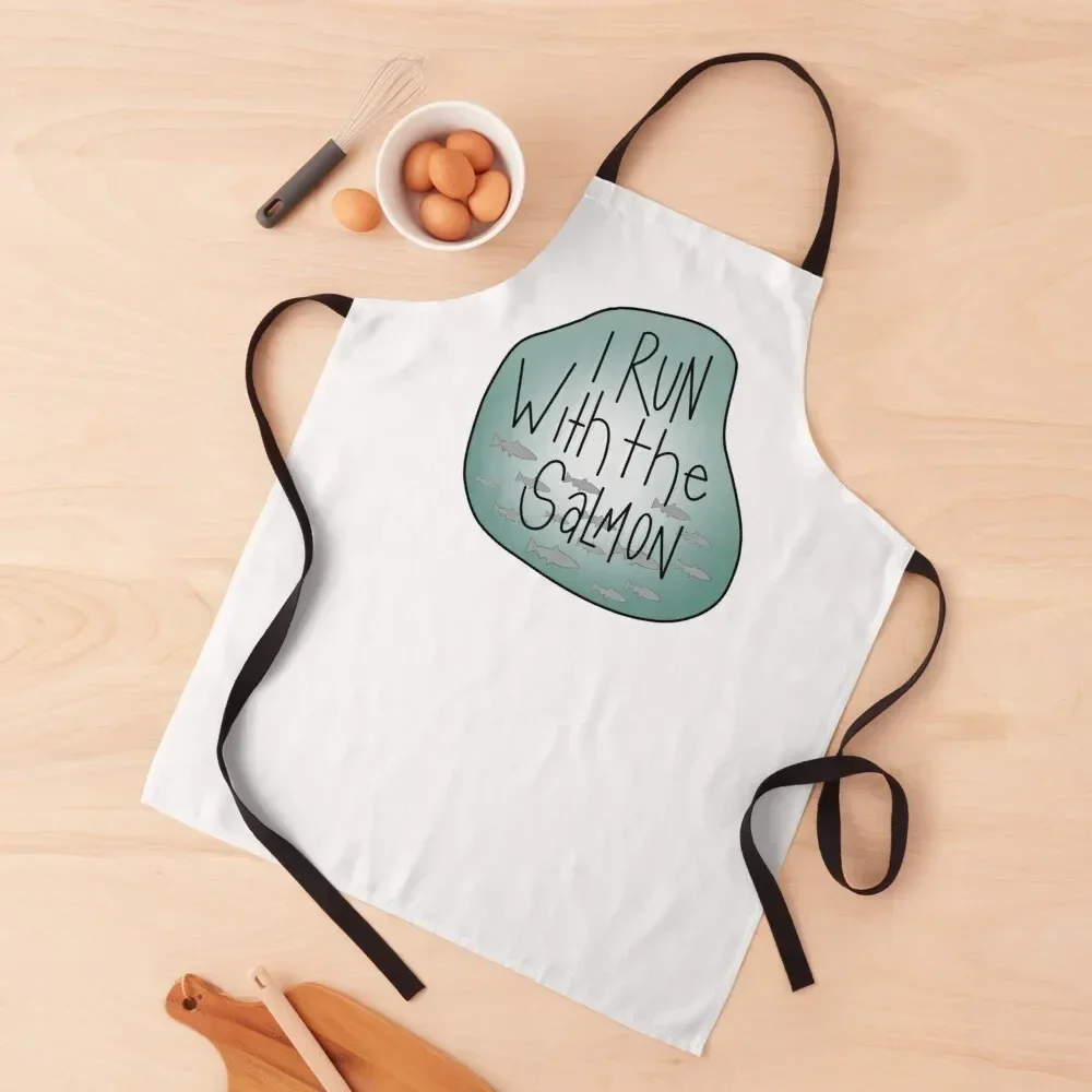 

I Run with the Salmon Apron painting Kitchen on the wall Apron