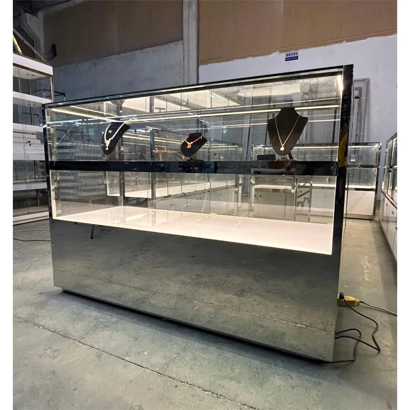 custom.New Custom Modern Stainless Steel Jewelry Kiosk Mirror Plating Design Watch Glass Jewellery Showcase Display Cabinet Kios