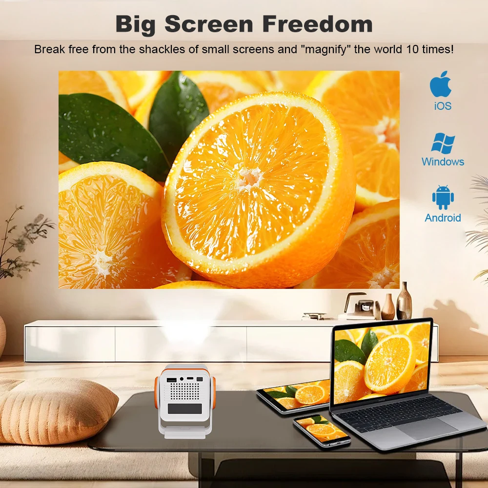 DESS 4K-Projektor Android 13 TV OS 1280 * 720P Wifi6 BT5.0 4K-Dekodierung Kino Outdoor drehbar 180 ° Tragbarer Videofilmprojektor