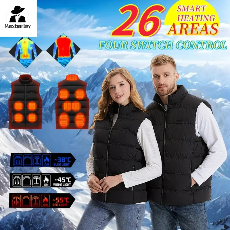 26 Electric Heated Vest Jacket Men Women Winter Usb Smart Sleeveless Coat Self-heating Warm Clothing Male Outdoor Sport Ski Suit