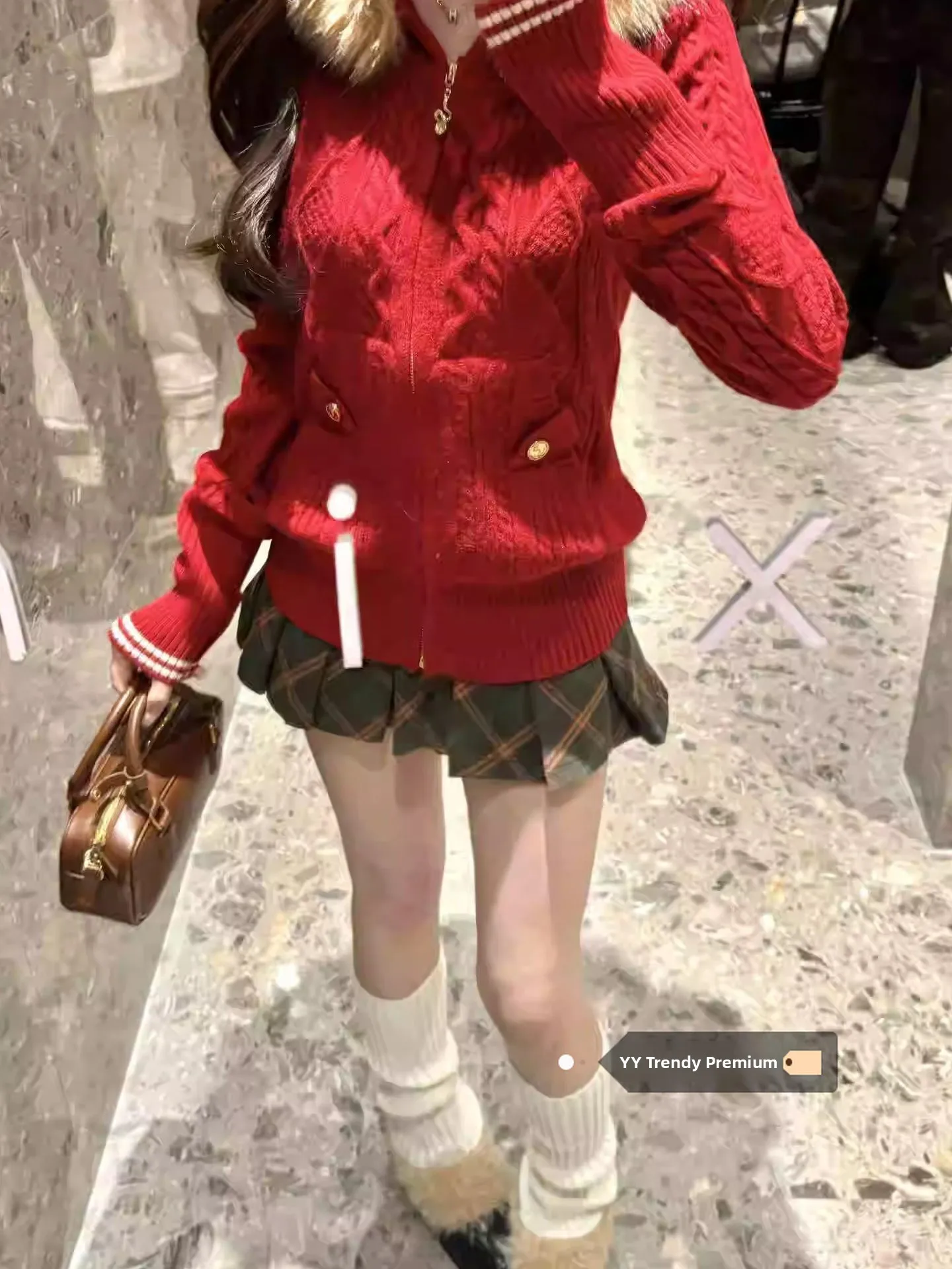 

Red Hooded Zipper Knitted Sweater Coat Women's Winter Lazy Sle Soft Long Sve Open Cardigan Top Warmth Emitting Thiened