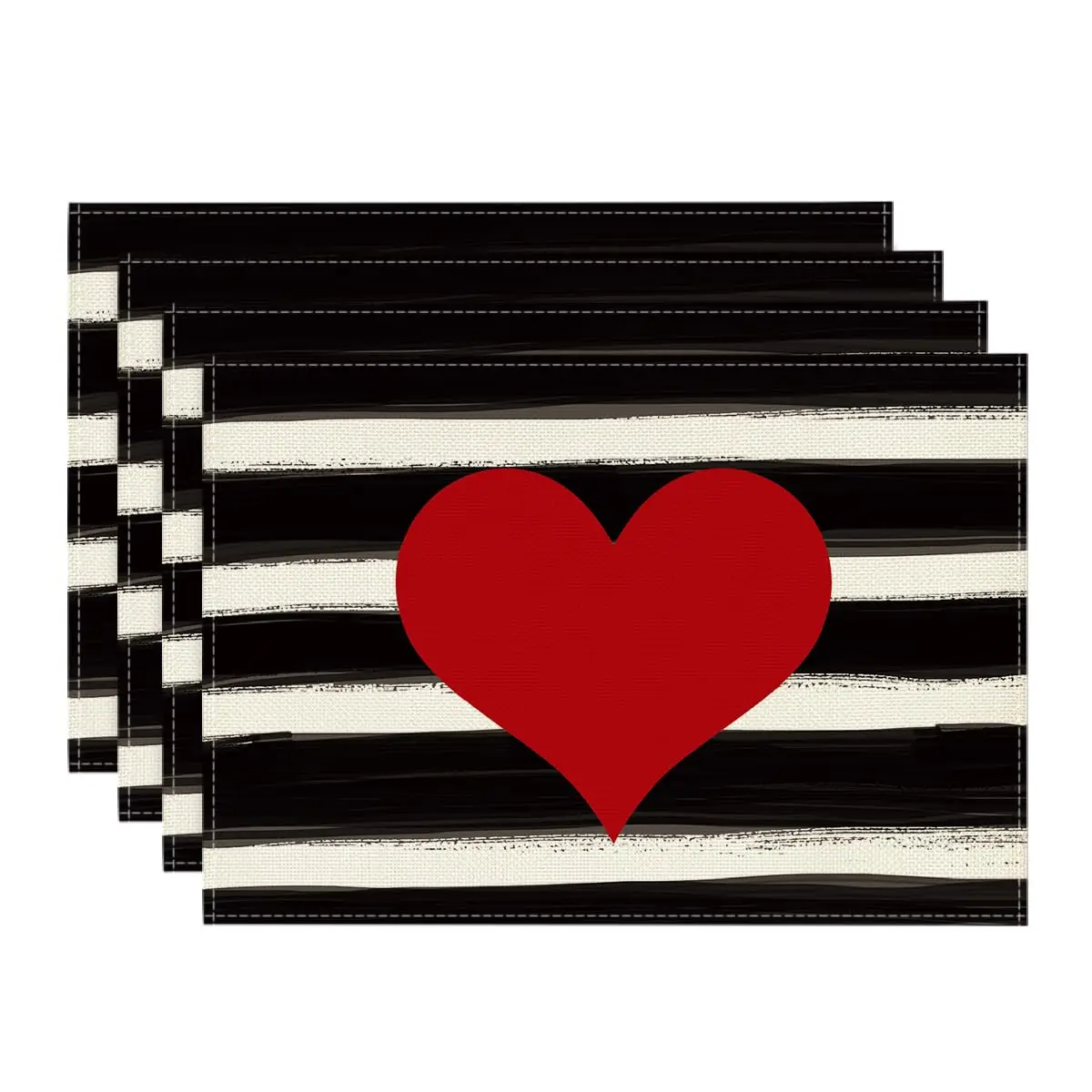 

Watercolor Stripes Love Heart Valentine's Day Table Runner/Placemats Set of 4, Holiday Table Mats for Party Kitchen Dining Decor