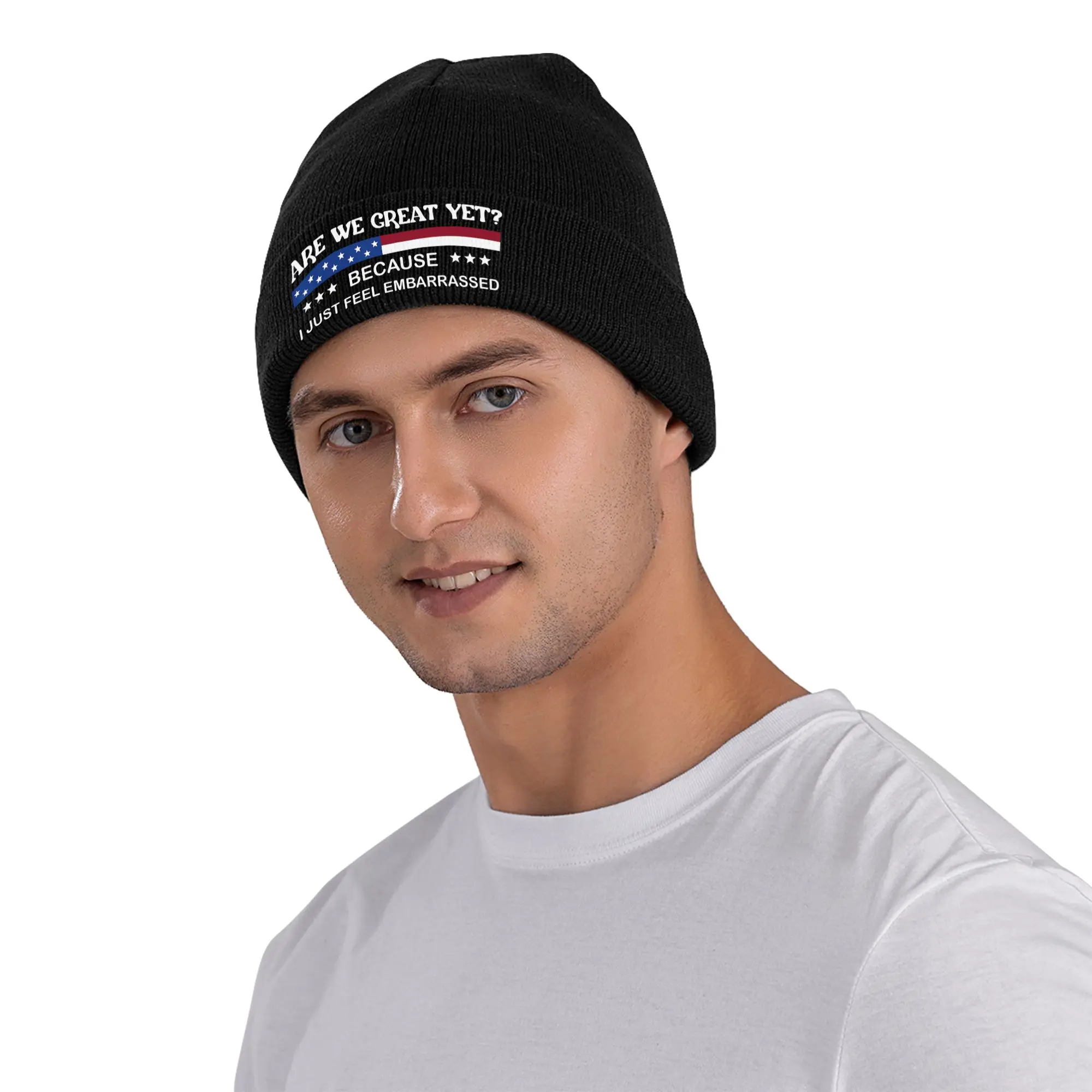 Are We Great Yet Cause I Just Feel Embarrassed Knitted Hats Autumn Winter Beanie Baggy Cap Female Male Acrylic Hot Sale Skullcap