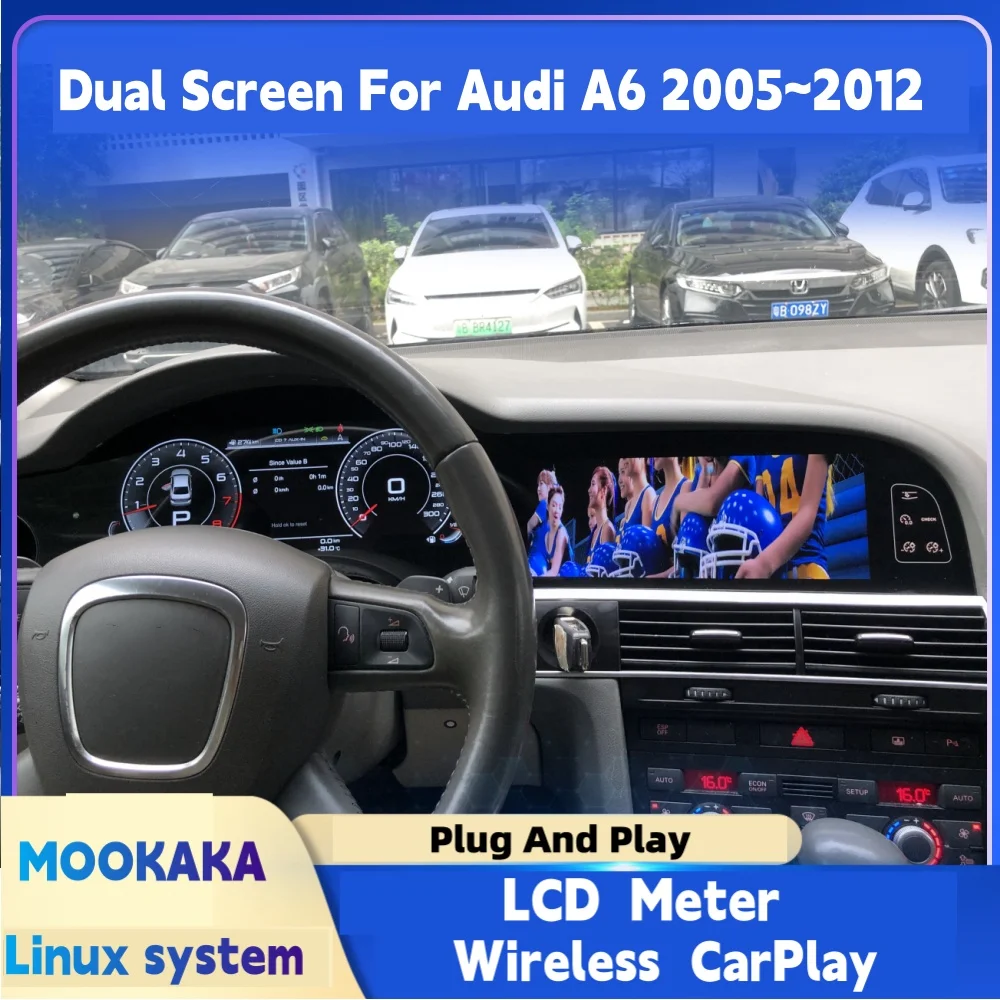 Car Radio Digital Cluster Interactive Dual Screen For Audi A6 Q7 2005-2015 Multimedia Player GPS Navigation Android Auto Carplay