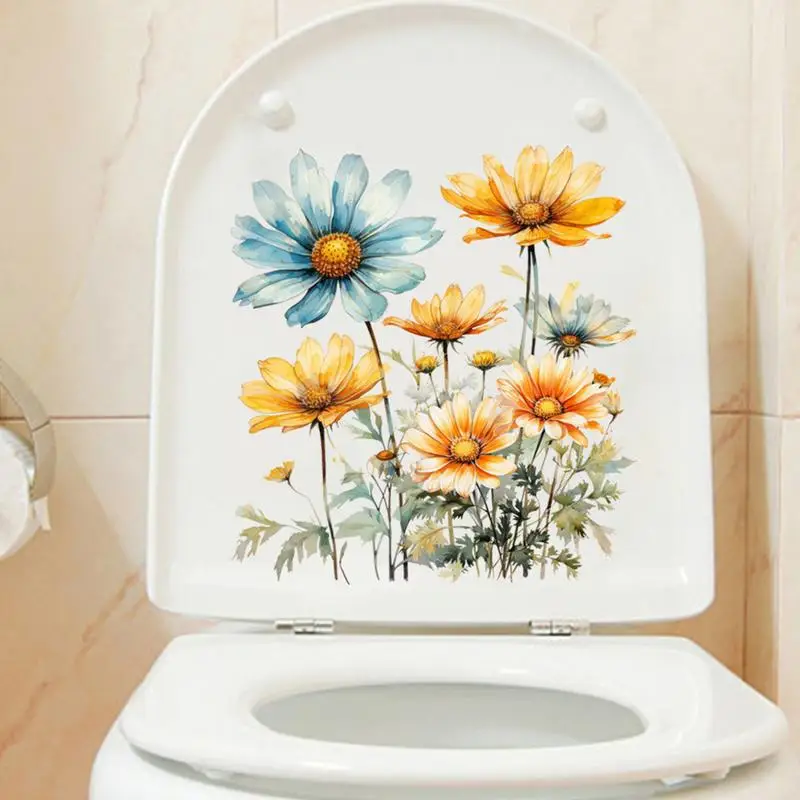 Toilet Seat Stickers Toilet Seat Wall Sticker Self-Adhesive Toilet Stickers Little Daisy Watercolor Wall Decals For Cistern