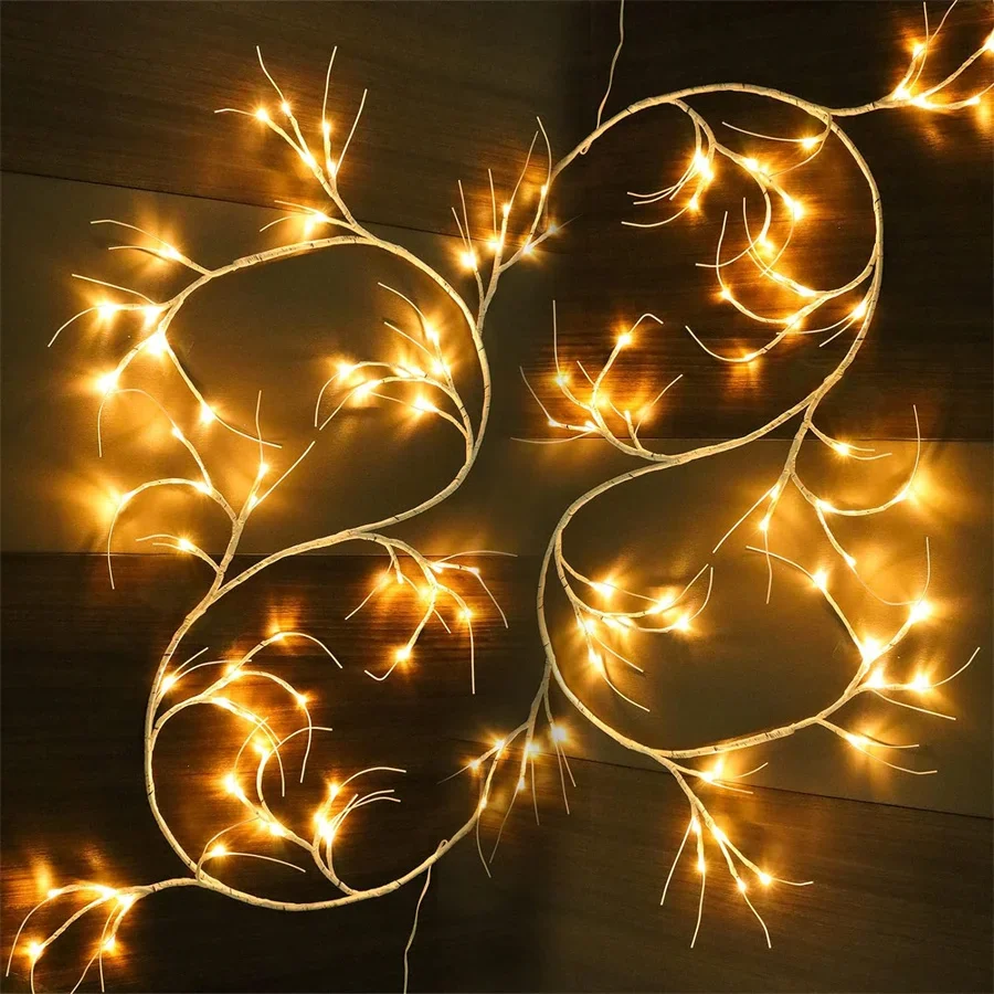 48 luces LED de sauce, modelo de árbol centelleante, alimentadas por batería, luces de rama de árbol iluminadas de pared flexibles para decoración de pared y dormitorio