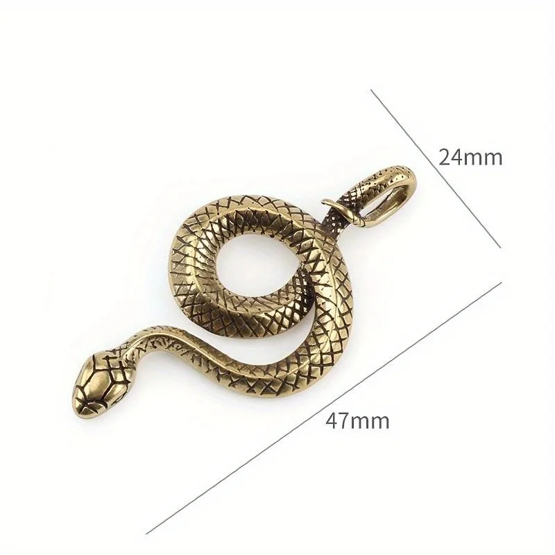 1/2Pcs Snake Zodiac Pendant Vintage Brass Snake Key Ring Outdoor Small Tool EDC Car Hanging Figurines Living Room Decoration view 5