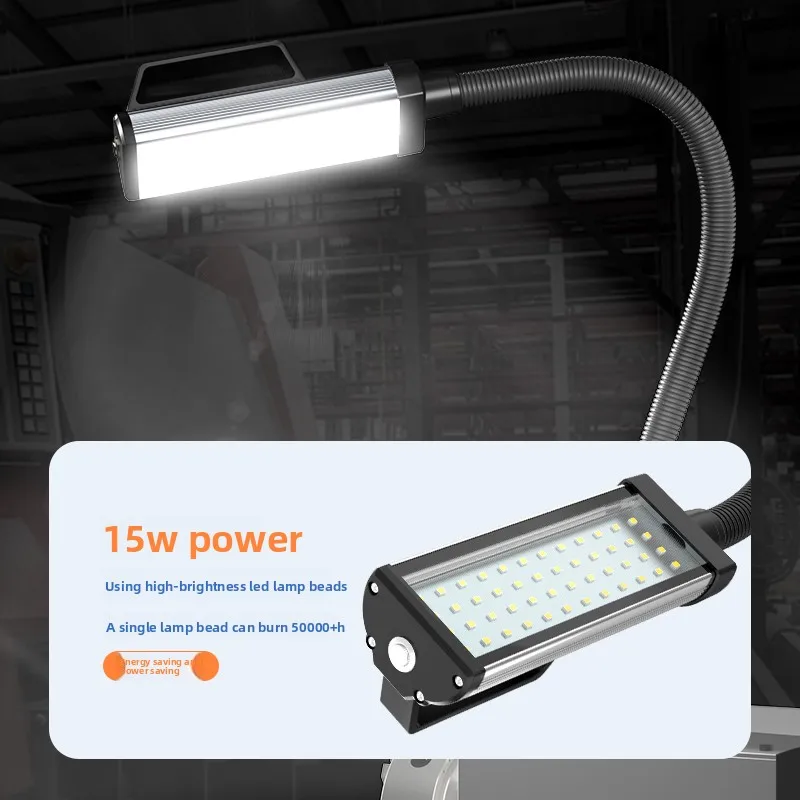 15W 220V/24V LED Machine Tool Work Light For Milling/Lathe Machines Gooseneck Industrial Work Table Lamp With Magnetic/fix base
