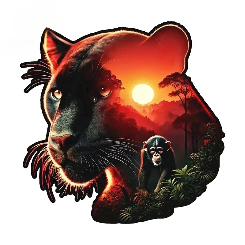 

Leopard Silhouette Car Stickers Sunset Motorcycle Racing Drifting Windows Vinyl Decals Personality Car Styling