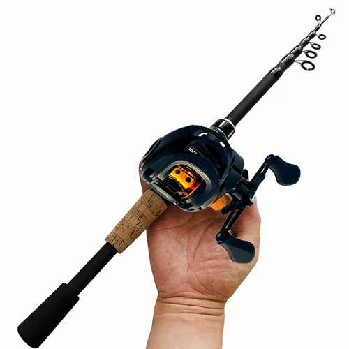 Juego combinado de caña de pescar y carrete, caña de señuelo telescópica, caña de Jigging corta de fundición giratoria, carrete de Baitcasting de 1,5 m-2,4 m, arrastre máximo de 8kg