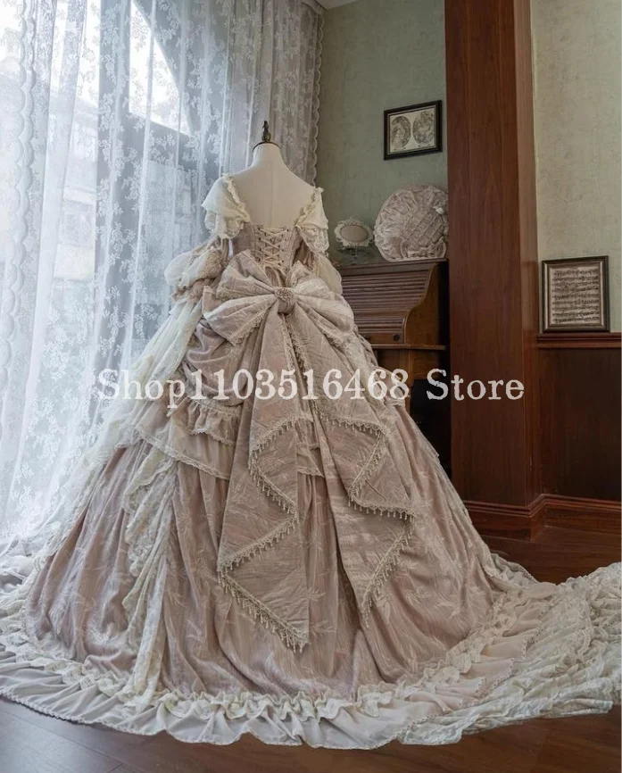 Dreamy Fluffy Victorian Prom Dress splendido Lolita pieghettato appliqued Poncho ricamato cattedrale Train muslimah