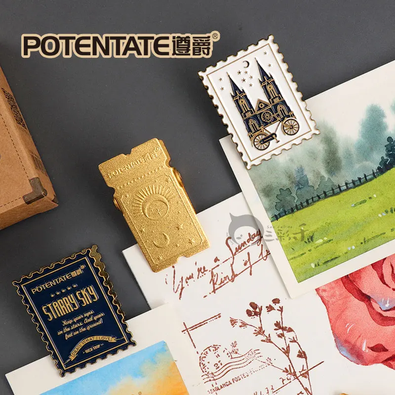 1PC Deluxe Vintage Brass Clip Heavy Metal Binder Paper Clamps Double-sided Pattern for Office Kitchen, Drawing Board, Art Crafts