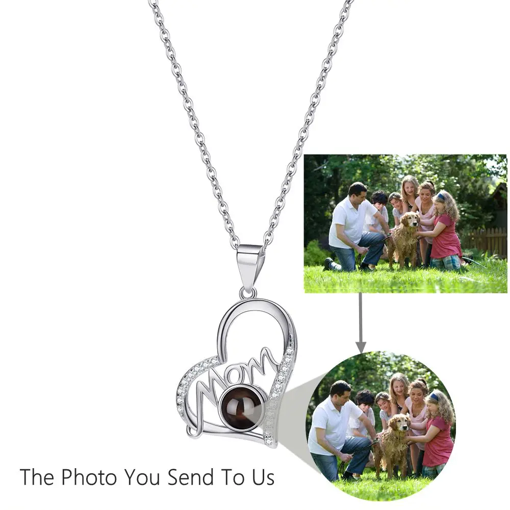 Personalized Necklaces Custom Photo Necklace Projection Necklace for Women Mother's Day Heart Pendant Jewelry Mom Memory Gift