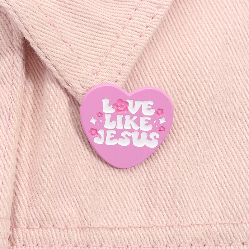 Love Likes Jesus Enamel Pin Pink Heart Christian Quotes Metal Brooch Lapel Backpack Badge Jewelry Accessories Gift for Friends