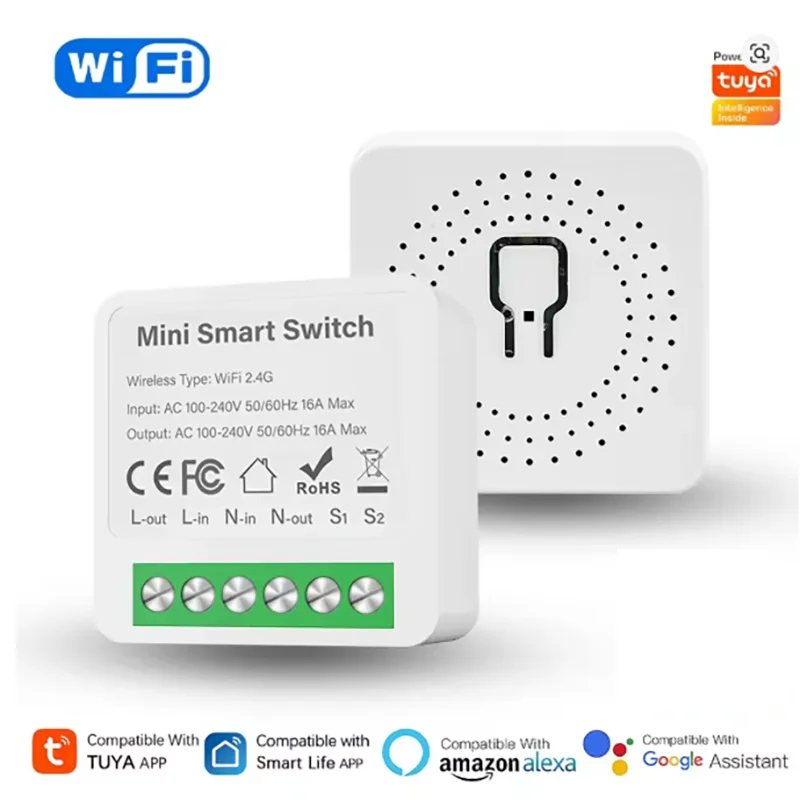 Tuya 16A WiFi Smart Switch Mini Smart Breaker 2-way Control Alexa Google Home Compatibility Smart Life