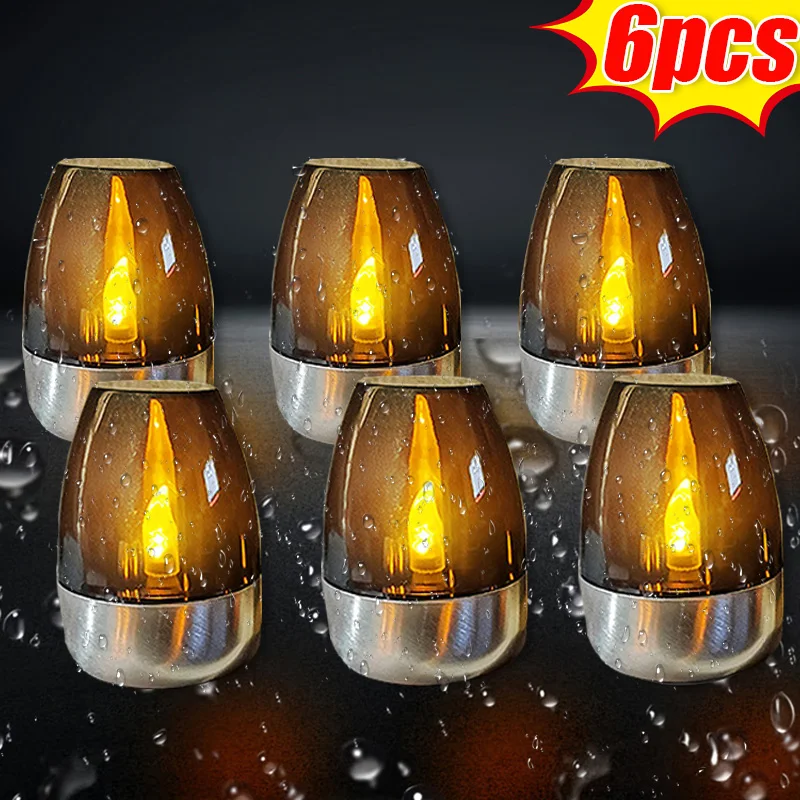 6Pcs Solar Black Candle Lights Flameless LED Night Lamp Outdoor Waterproof Garden Lawn Light Wedding Birthday Party Decorations
