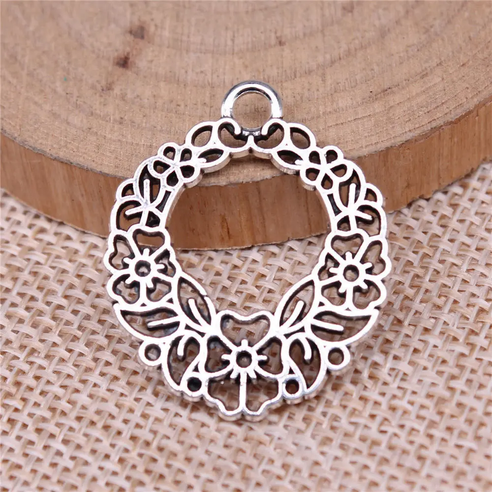 Materials Hollow Flower Wreath Charms Jewelry Materials 30x25mm 5pcs