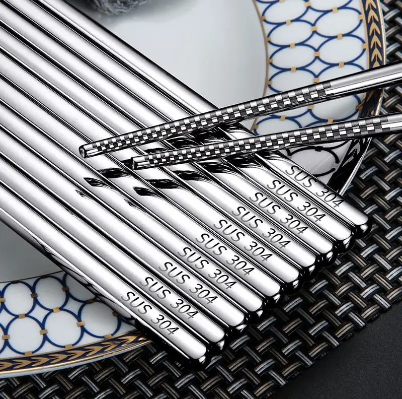 100pair  304 stainless steel tableware chopsticks household metal alloy square chopsticks Custom logo ni18