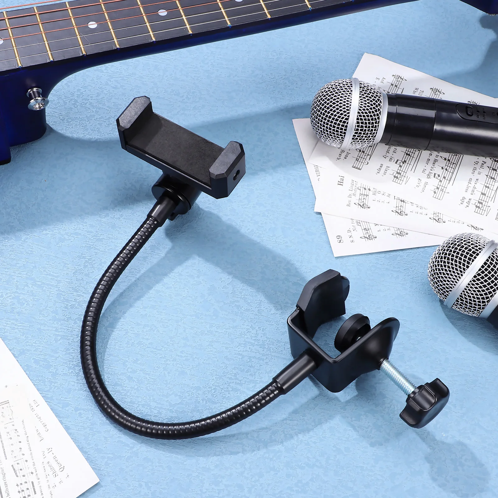 

1 set Mic Stand Phone Holder Metal Rotating 360 Universal Compact Lightweight Stable No Slip For Live Streaming Video Recording