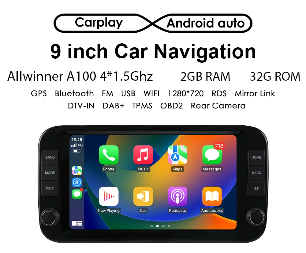 1DIN Android Radio Car Multimedia per Fiat Panda 2013 -2020 Android Auto Audio GPS Stereo CarPlay Lettore schermo intelligente