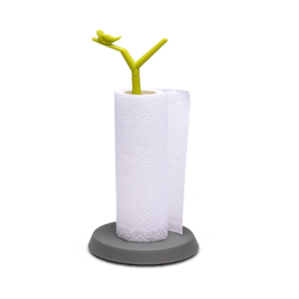 

Vertical Tissue Holder Paper Towel Upright Shelf Stainless Steel Green Branch Bird Design PP Material Bathroom Kitchen Hotel
