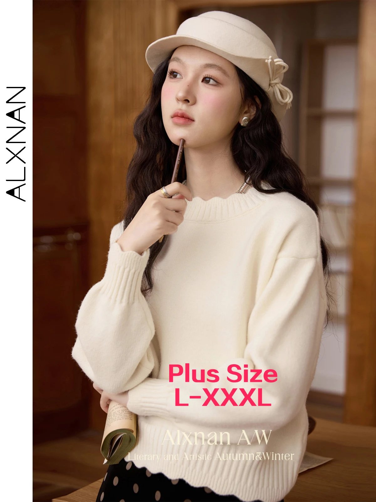 

ALXNAN Women's Winter Sweater Plus Size Apricot Half High Collar Warm Knitwear Long Sleeve Slim Inner Jumper Pull Femmes D09005