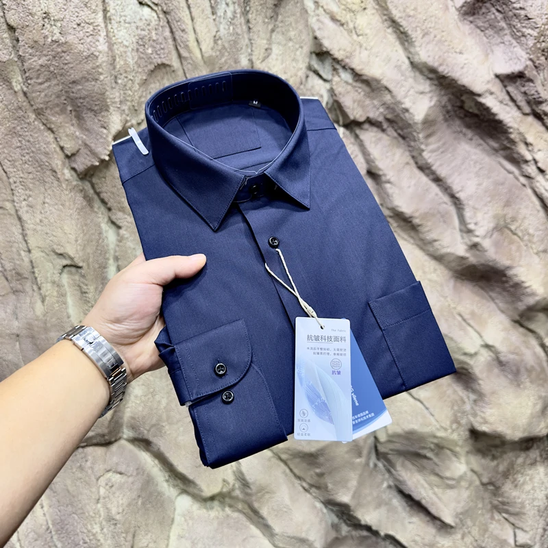 Importato di lusso italiano lungo Sve irt per uomo tessuto tecnico antirughe stand fit busin casual colore puro primavera 2024