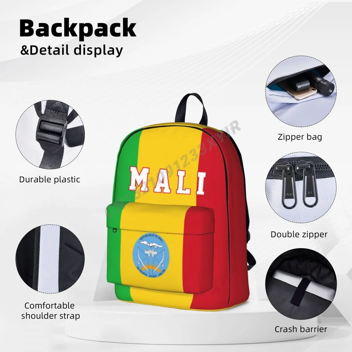 Unisex Backpack Mali Flag Malian Stitch Schoolbag Messenger Bag Case Laptop Travel Bag Mochila Gift