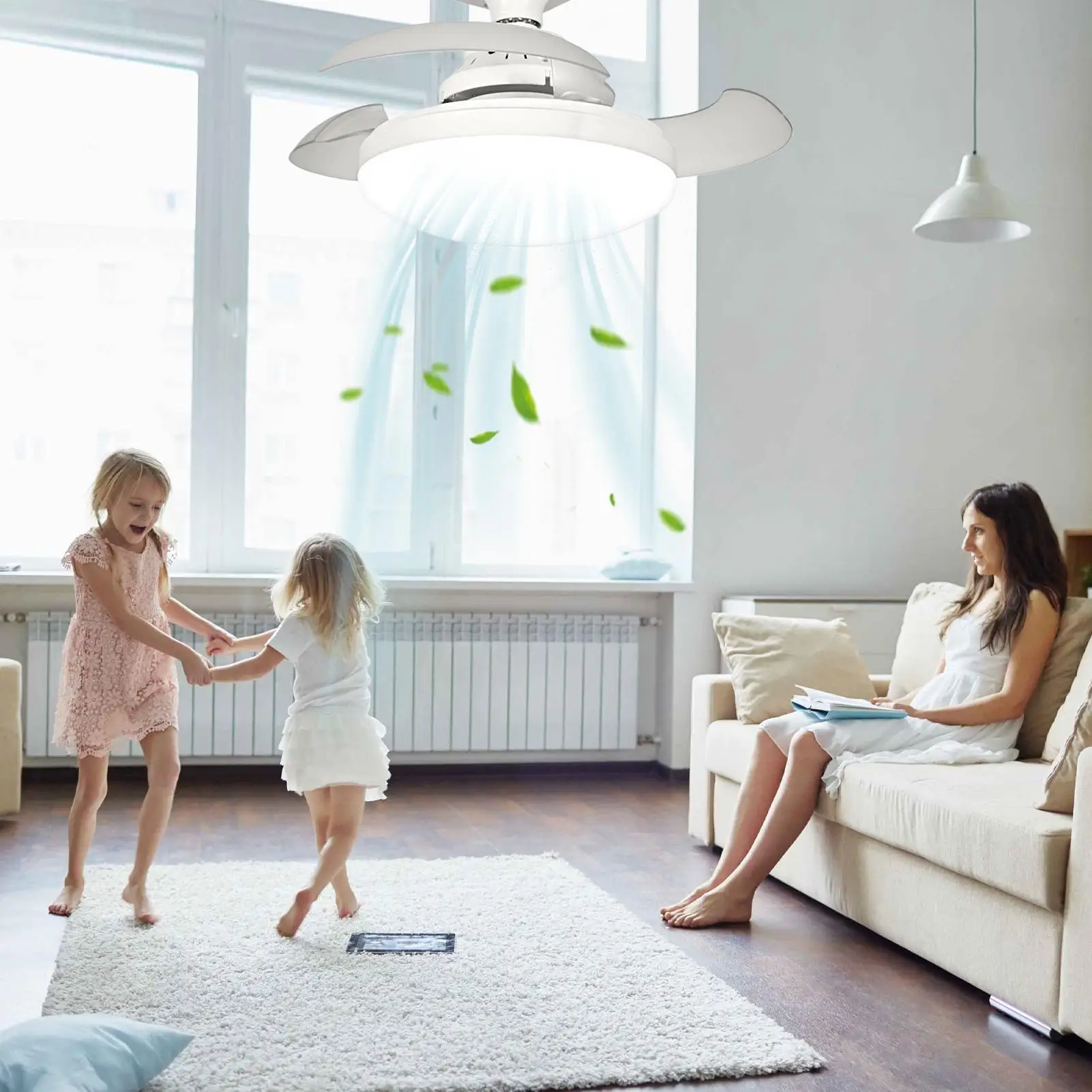 

Ceiling Fan Light Remote Control Retractable Ceiling Fan Space-Saving Noiseless Blower Cooling Device For Nursery Living Room