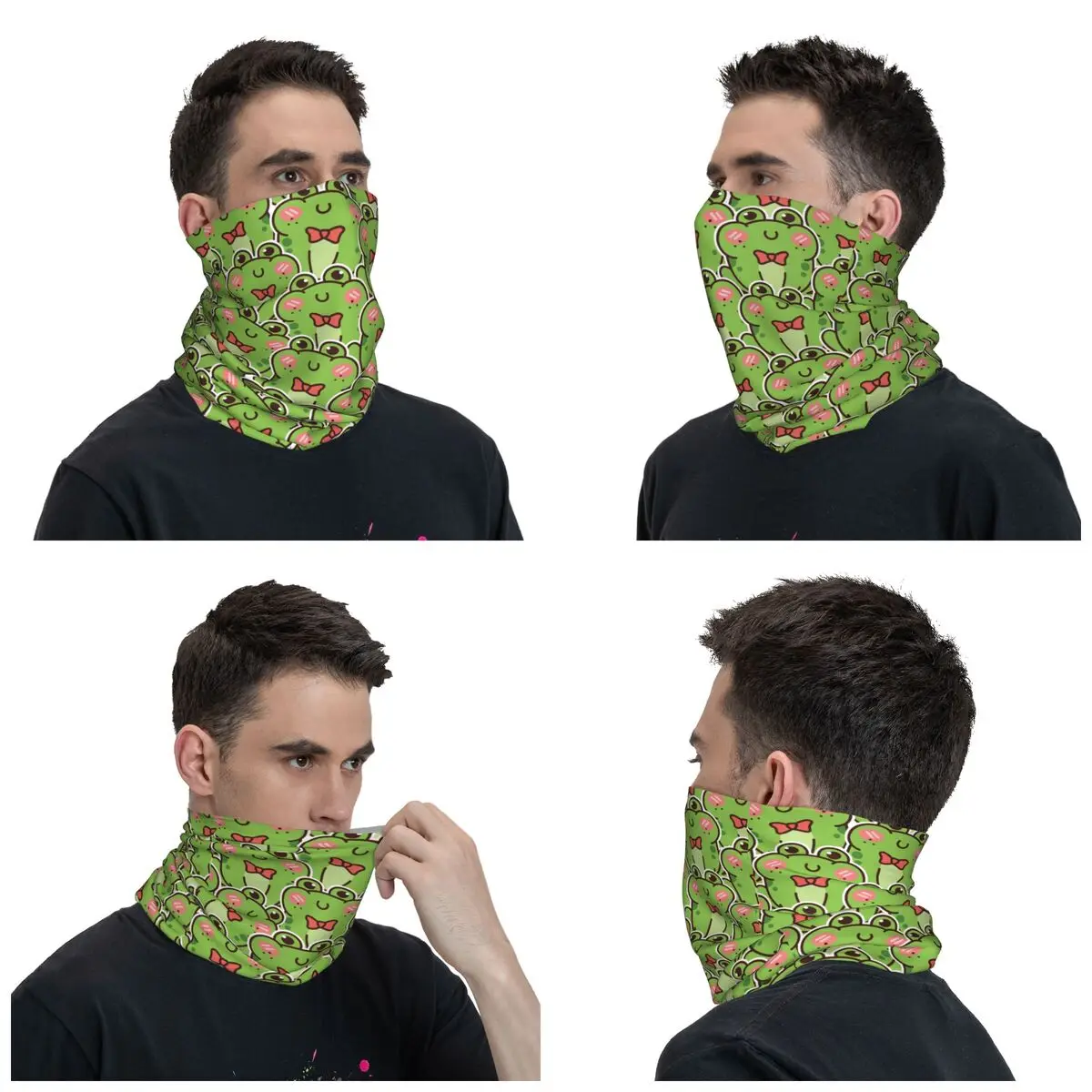 Cute Green Frog Kawaii Bandana Neck Gaiter Printed Animal Balaclavas Mask Scarf Warm Cycling Riding for Women Adult Breathable