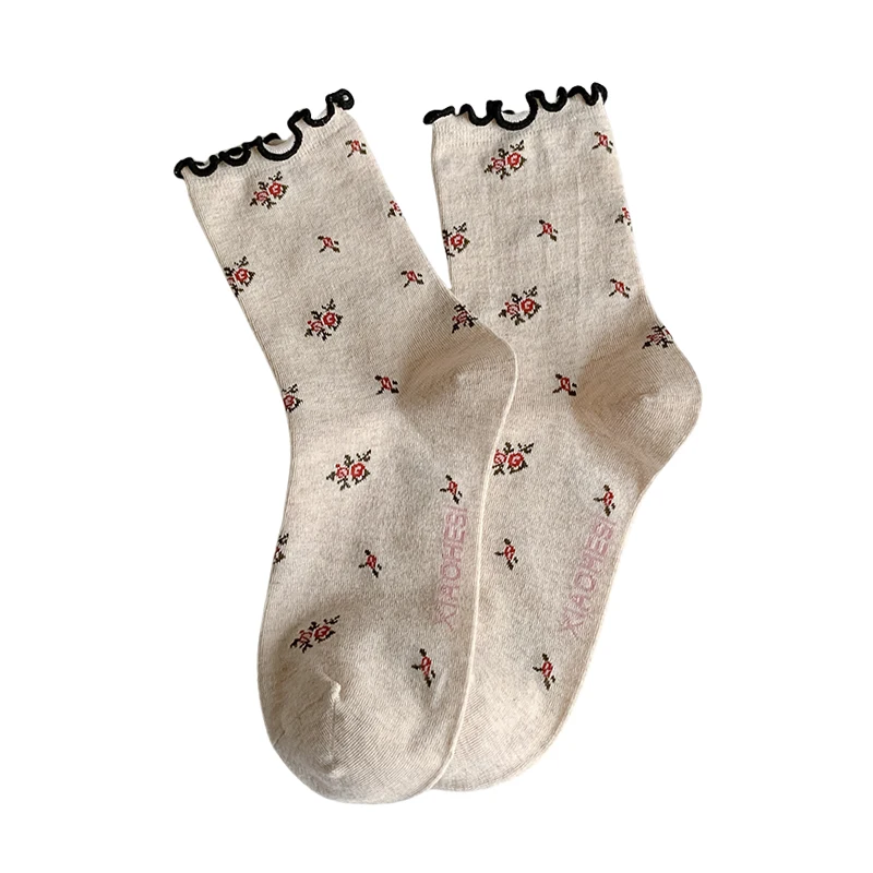 Women Socks Retro Korean Style Autumn New Fashion Girls Frilly Ruffle Socks Novelties Breathable Female Flower Socks Soft