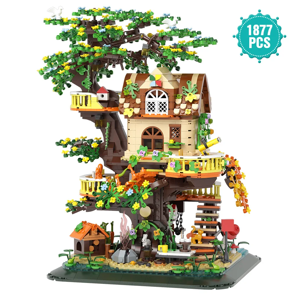 DIY Tree House Model Building Blocks Set 1877PCS Forest House Building Brick Street View Sets Kit Gift for Kids Adults