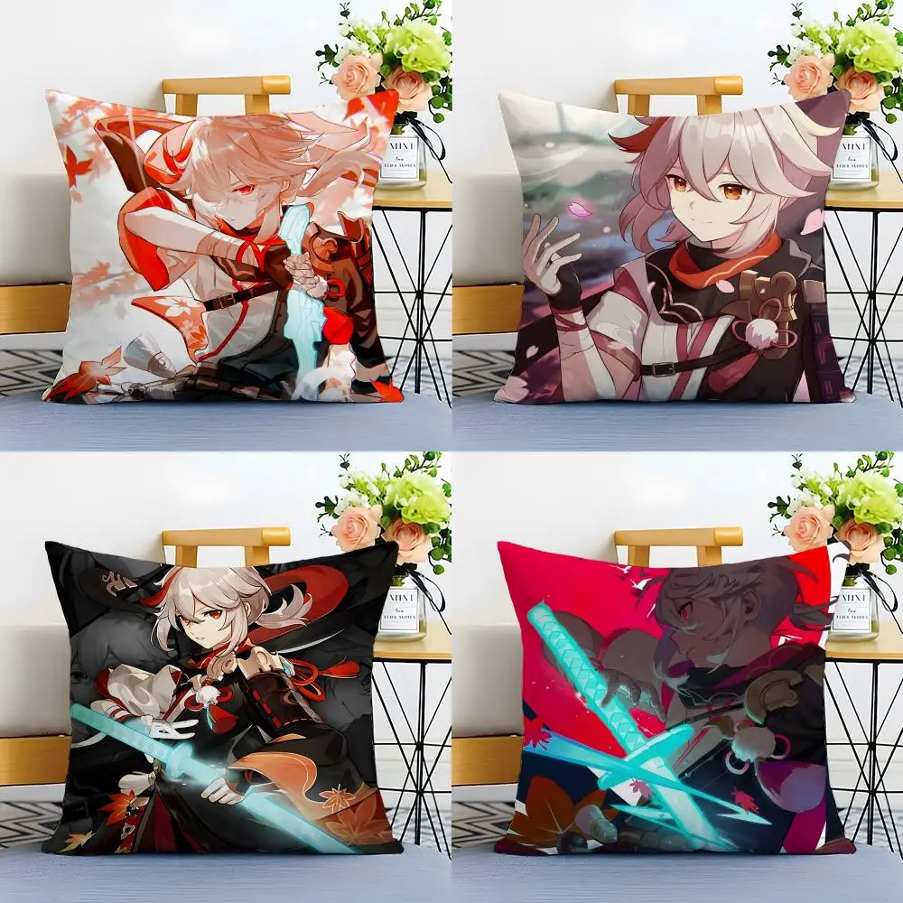 Genshin Kaedehara Kazuha Cushion Cover Washable Linen Pillowcase Soft  for Sofa Bed Cozy Home Room Decor