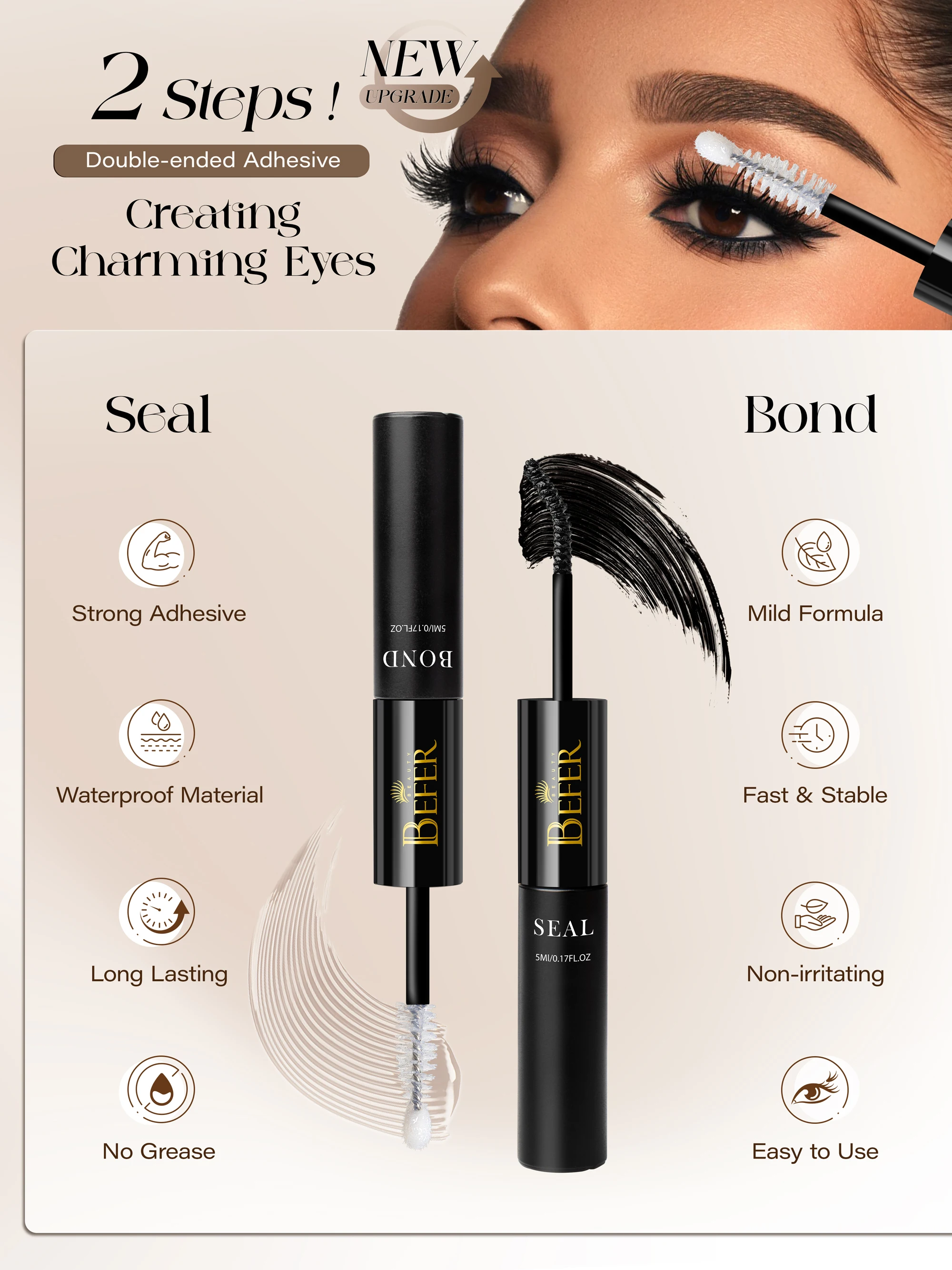 BEFER Kleber für Wimpern, 2-in-1-Wimpernbindung und Dichtung, Wimpernkleber + Wimpernentferner, wasserfester Wimpernkleber, starke feste Wimpern – Detail 4