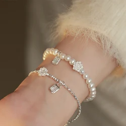 PANJBJ 925 Sterling Silver Pearl Flower Bracelet for Women Lotus Retro Bead Pendant Grace Jewelry Gift Dropshipping