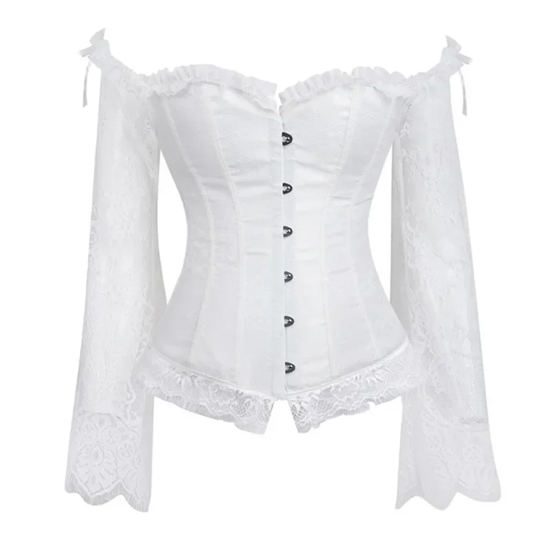 Corset Top Bustier Overbust Lingerie Women With Long Sleeves Renaissance Plus Size Lace Floral Sexy Costumes Burlesque