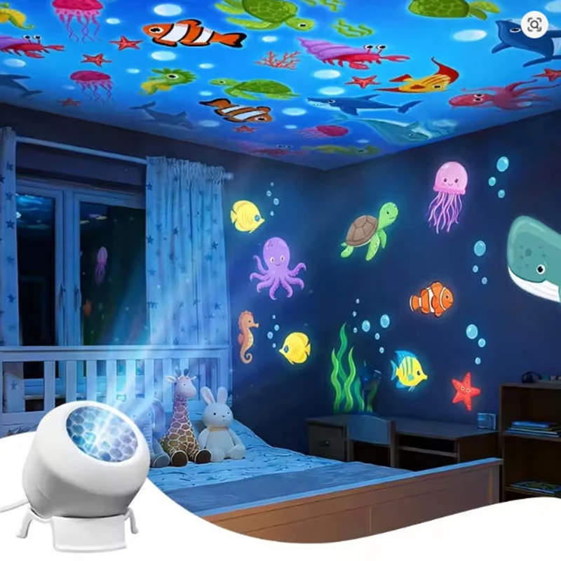 360° Rotating Galaxy Ocean Star Projector Night Light, Dynamic Projection Lamp, LED Ambient Light, for Birthday Christmas Gift