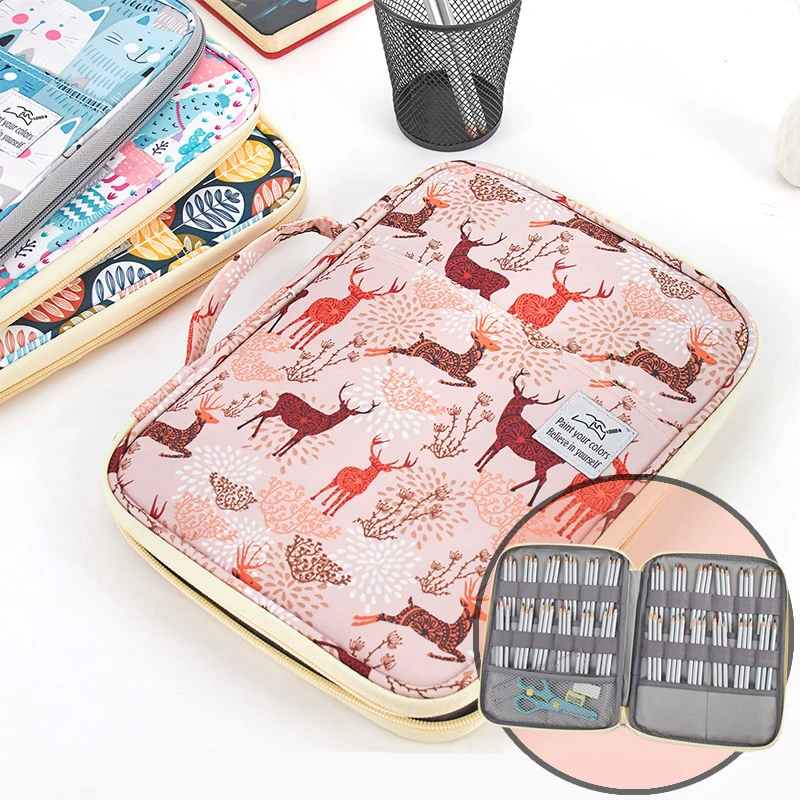 192 Holes Cute Pencil Case Storage Bag for Color Pencils Double Layer Kawaii Portable Large Pencil Box School Art Supplies Gift